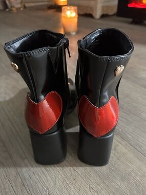 Black Ankle Boots with Red Heart Detail
